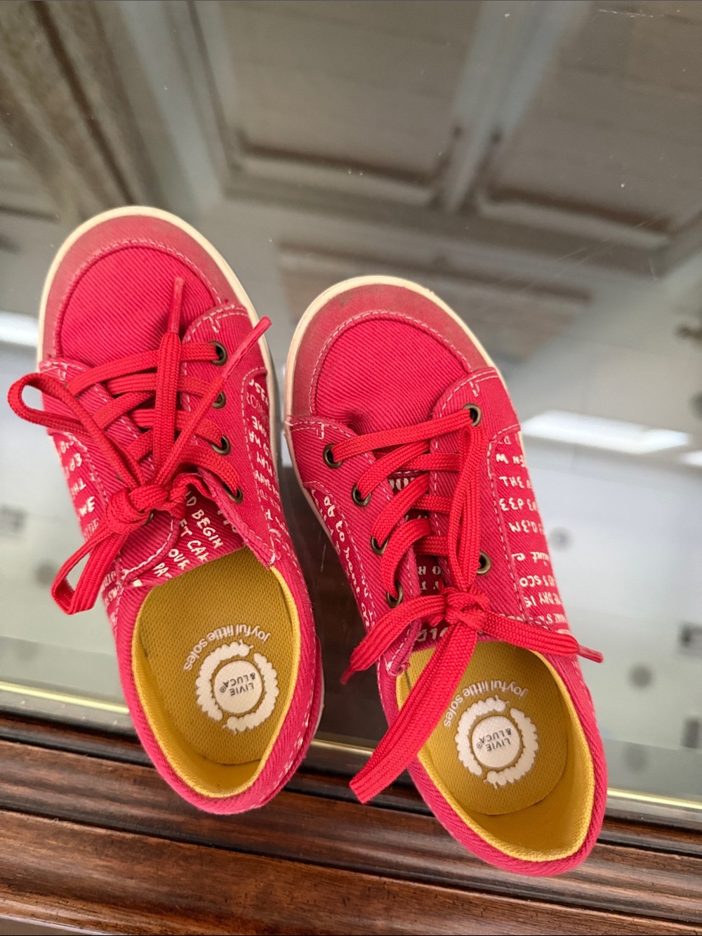 Livie & Luca Kids Red Canvas Lace-Up Sneakers with Text Print